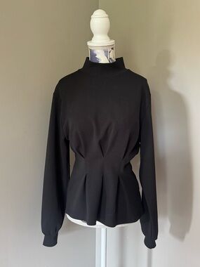 H&M Black Mock Neck Cinched Waist Long Sleeve Top
